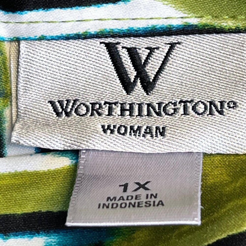Worthington Woman 1X Green & Black Halter Top With Bow - Picture 4 of 9